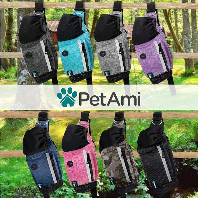 PetAmi Dog Fanny Pack, Treat Pouch for Dog Walking, Training, Built in Poop Bag Dispenser, Water Bottle Holder, Collapsible Bowl, Pet Treat Waist Belt for Hiking, Running, Kibbles (Grey)