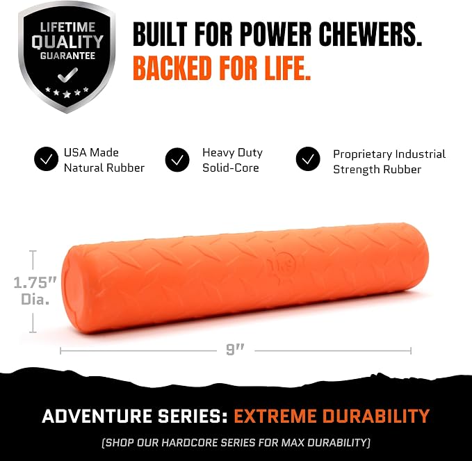 Monster K9 Indestructible Stick Dog Toy - Lifetime Replacement - Durable for Aggressive Chewers - Safe Non-Toxic Natural Rubber - Chew, Tug & Fetch - Tough, Heavy Duty - USA Made - Solid-Core, 9" x 2"