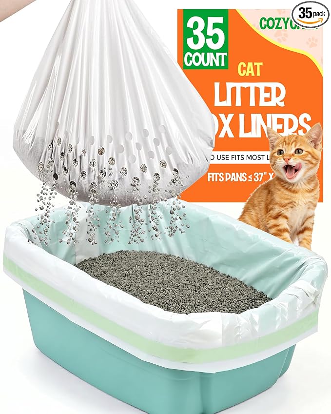 35 Count Sifting Cat Litter Box Liner, Tear-Resistant Cat Litter Bags, Sifting Litter Box Liners with Holes Drawstring, 18x37 Inch Tear-Resistant Cat Litter Bags for Most of the cat litter boxes