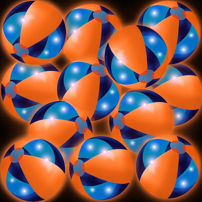 MiniInflat 12 Pcs Light up Beach Balls 16'' Jumbo Pool LED Balls Glow in the Dark Neon Giant Inflatable for Summer Hawaiian Tropical Theme Beach Party Decor Water Accessory (Orange)