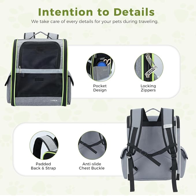 Lekereise Cat Backpack Carriers, Dog Carrier Backpacks with Breathable Mesh for Small Medium Cats Dogs Puppy Up to 18 Lbs, Pet Foldable Carrying Backpack Ventilated for Travel Hiking Collapsible