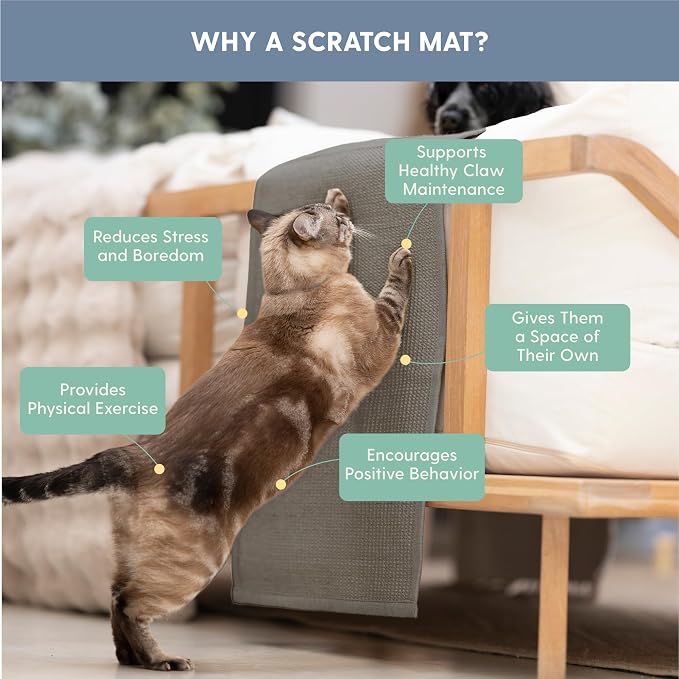 The Cat Ladies Cat Scratch Furniture Protector Mat - Couch Protector from Claws - Anti Scratch Furniture Protectors from Cats Scratching - Sisal Scratcher Pad with Pocket - Grey
