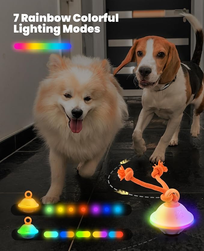 Xeuch Interactive Dog Toys, Automatic Moving and Rolling LED Light Up Dogs Ball with Rope, Motion-Activated Wicked Ball for Small Medium Pup, Stimulation Toy for Boredom Relief
