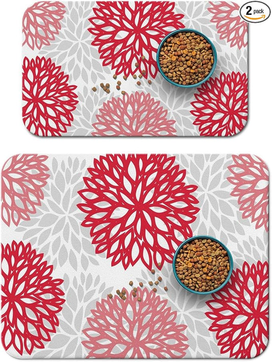 Dog Food Mats 2 Pack for Floors, Absorbent and Quick-Drying Pet Cat Food Mat,Anti-Fouling and Easy-to-Clean Pet Feeding Mat,Dog Bowl Mat for Messy Drinking Water Bowls 12"x 20"+18x24