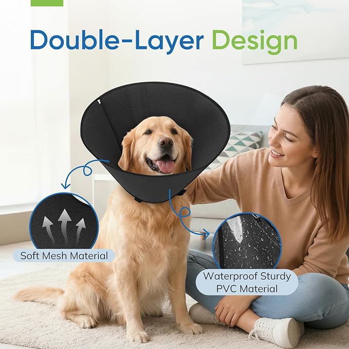 Soft Dog Cone Collar to Stop Licking After Surgery, Mesh Breathable Pet Recovery Collar for Large Medium Dogs, Elizabethan Cone Alternative(S)