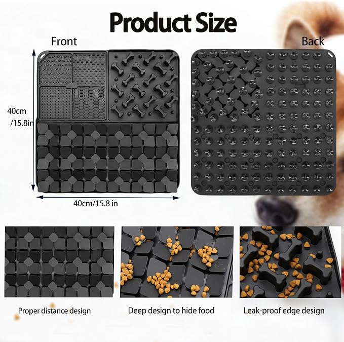 Silicone Snuffle Mat for Dog,Slow Feeder Lick Mat with Suction Cups for Slow Eating,Encourages Natural Foraging Skill,Relieving Stress,Pet Sniffing Mat for Small/Medium/Large Dog Cat (Black)