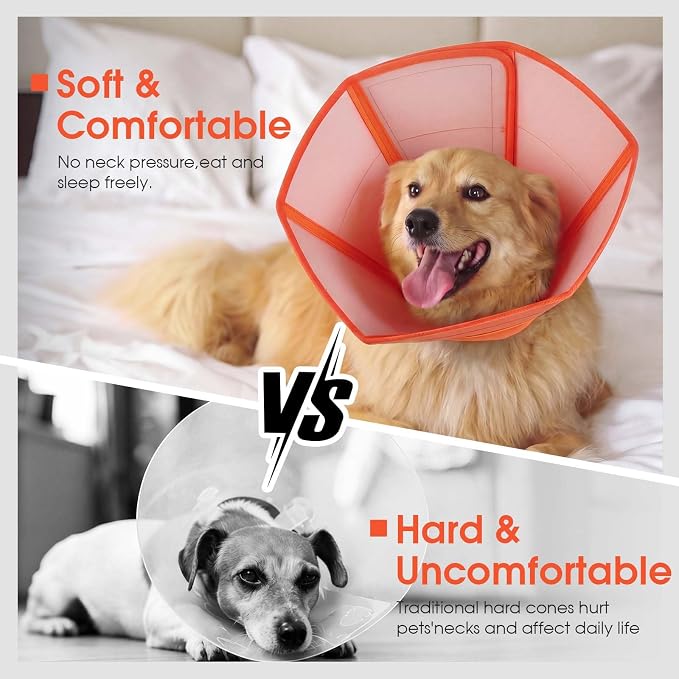 Allroaring Soft Dog Cone Collar Post Surgery Recovery,Waterproof Dogs Elizabethan Collar for Spay & Neuter Cones of Shame with Comfy Neck Padded Adjustable Cone to Stop Licking for Medium Dog M Orange