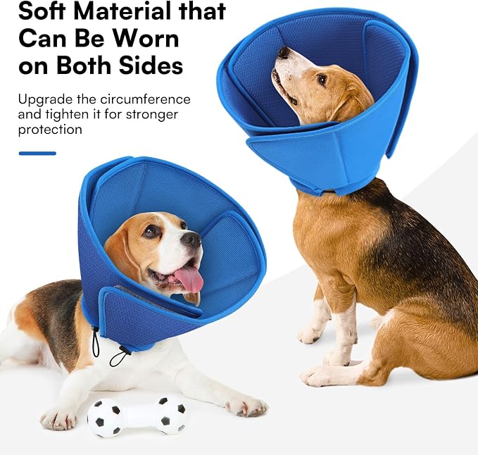 Queenmore Dog Cone,Soft Dog Cones for Large Dogs After Surgery,Comfy Cone for Dogs to Stop Licking, Adjustable Recovery Collar,Elizabethan Pet E-Collar for Wound Healing,Blue,L