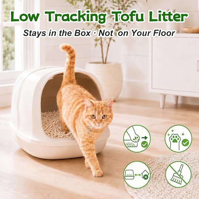 Worda Tofu 100% Natural Plant-Based Cat Litter Unscented, Dust-Free and Respiratory Friendly Low Tracking Fast Clumping for Multi-Cat Homes 9LB x 2 Bags