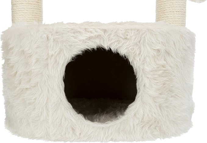 TRIXIE Baza Grande Cat Scratching Post 23,6 Inch - with Durable Sisal Rope and with Fluffy Hammock, Dangling Cat Toy & Cuddly Cat Cave - in Cream