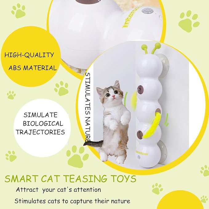 Caterpillar Cat Toy, Interactive with Worm Design, Automatic Cat Toy with Motion Sensor, Replaceable Tails Bite Resistant USB Rechargeable Teaser with Suction Cup,Indoor Cats for Daily Play