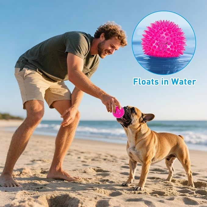 Novkin 6-Pack 3.5” LED Light-Up Squeaky Dog Toy Balls ，Durable Interactive Glow Fetch Toys for Aggressive Chewers，BPA Free Non-Toxic, Spiky Puppy Chew Balls