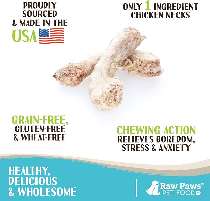 Raw Paws Freeze Dried Necks Bundle - Duck & Chicken Necks for Dogs & Cats, 9 oz - Made in USA - Single Ingredient Chews