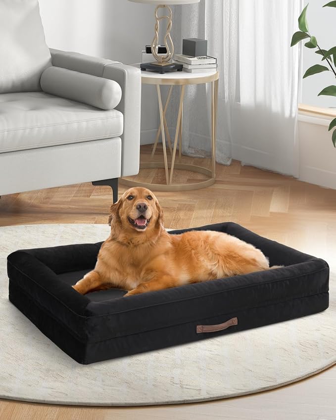 Upvilla Orthopedic Dog Bed XL, Four-Sided Cushioned Egg-Shaped Foam Dog Sofa, Waterproof Removable Cover, Pet Sofa Bed with Non-Slip Base, Extra Large Dog Bed,Black