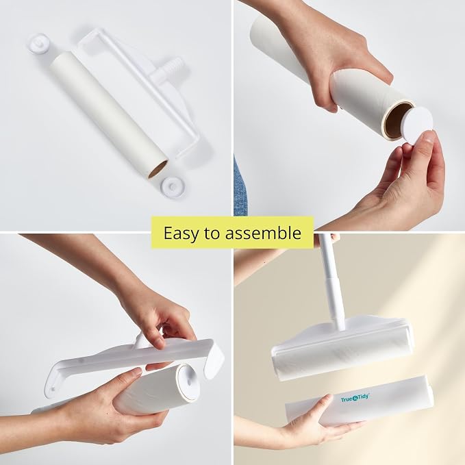 True & Tidy 8pc Lint Roller Refill Set for StickyPro XL Lint Roller, 90-pc per Sheet, Total 720 Sheets, Effectively Removes Pet Hair and Other Debris, Threaded Spiral Design, Extra Wide 9.5 inches