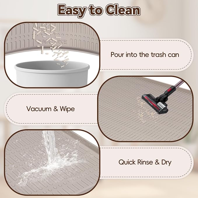 Kalolary Large Cat Litter Box Mat, 47" x 35" Silicone Litter Trapping Mat for Cats, Trapping Mat for Scatter Control with Raised Edge Waterproof Silicone Pad for Floor Non-Slip Easy to Clean (Beige)