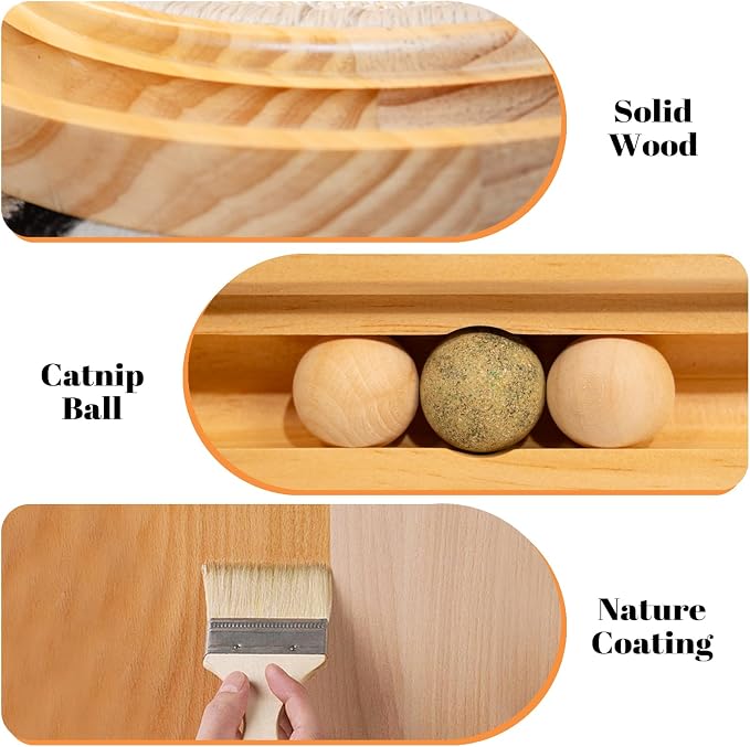 CHEERHOME PETS Cat Scratcher, Sisal Scratching Pad for Indoor Wooden Interactive Cat Puzzle Toy with Ball for Kitten Mental Stimulation Self Play Home Enrichment and Physical Exercise