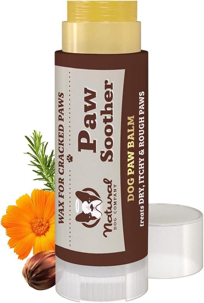 Natural Dog Company Paw Soother Dog Paw Balm – Moisturizes Dry Cracked Paws After Walks, Hot Pavement, Beach Sand, Hiking & Outdoor Play with Coconut Oil & Calendula, Daily Paw Care, 0.15 oz Stick