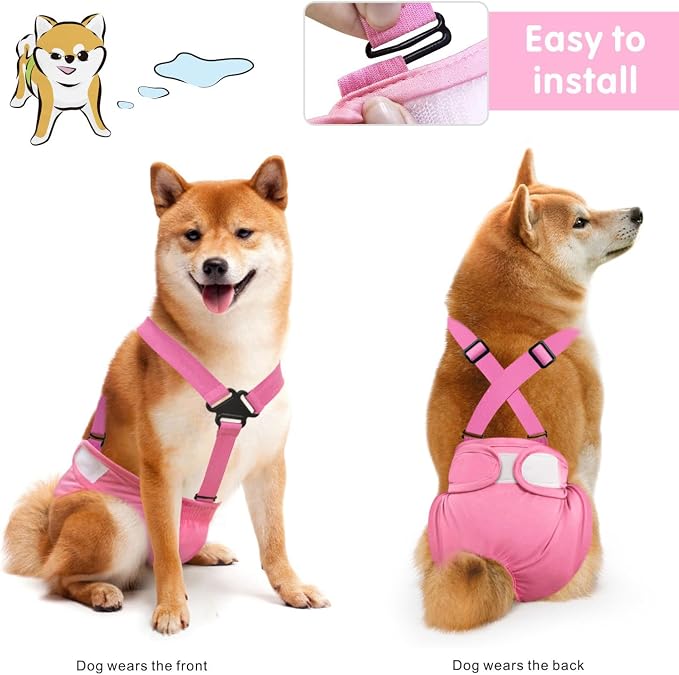 Idepet Female Dog Diapers with Suspender Detachable, 3 Pack Washable Reusable Girl Doggie Diapers for Small Medium Female Dog in Heat Period Cycle Urinary Incontinence Training S