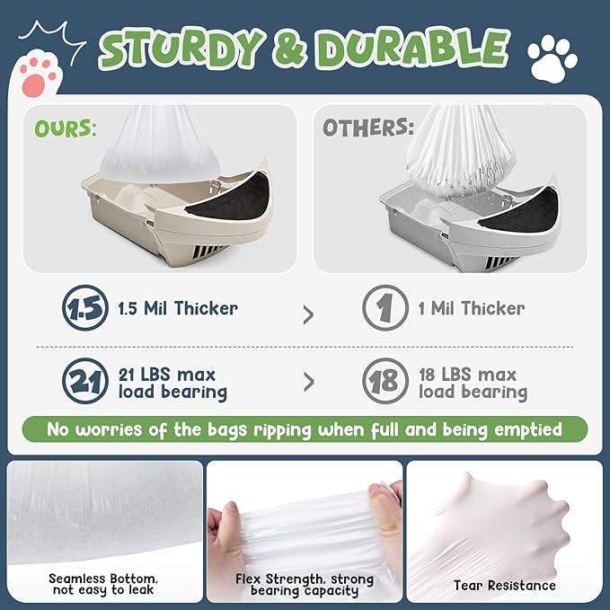 120 Pack Litter Box Robot 3 4 and 5 Waste Bags, 1.5 Mils Thick Drawstrings Closure Cat Litter Box Bags Liners Compatible with Automatic Self-Cleaning Robot, Replacement Waste Drawer Liners