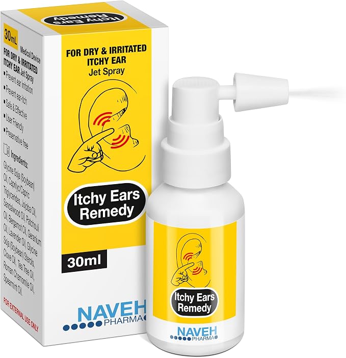 NAVEH PHARMA® Itchy Ears Remedy Ear Cleaning and Itch Relief — Moisturizing Spray for Dry-Feeling Ears, Cleanses & Soothes the Outer Ear, Gentle Daily Ear Hygiene, Spray Applicator 1 Fl Oz)