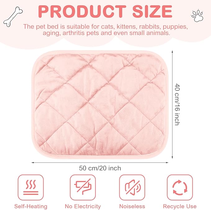 4 Pack Self Heating Cat Pad Self Warming Dog Mat Reflects Body Heat Extra Warm Thermal Pet Pad Washable Dog Cat Bed Crate Bed Mat Blanket (Pink,16 x 20 Inch)