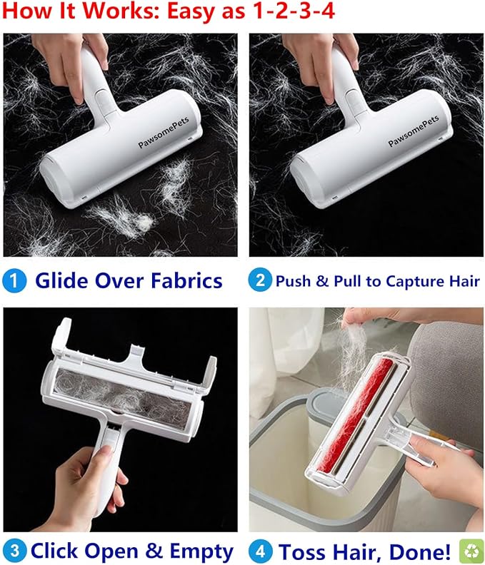 Pawsome Pets Pet Hair Remover Gift Set Reusable Lint Roller Cat and Dog Hair Remover for Furniture, Couch, Carpet, Clothing and Bedding - Portable, Multi-Surface Fur Removal Tool