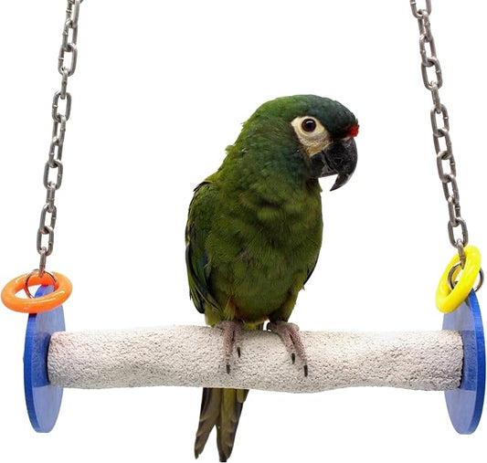 Sweet Feet and Beak Roll Bird Swing - Pumice Perch Bird Toys Trims Nails and Beaks, Safe Bird Cage Accessories for Small and Large Birds, Swinging Toys Birds Will Love, Large 10.5 Inches - Blue