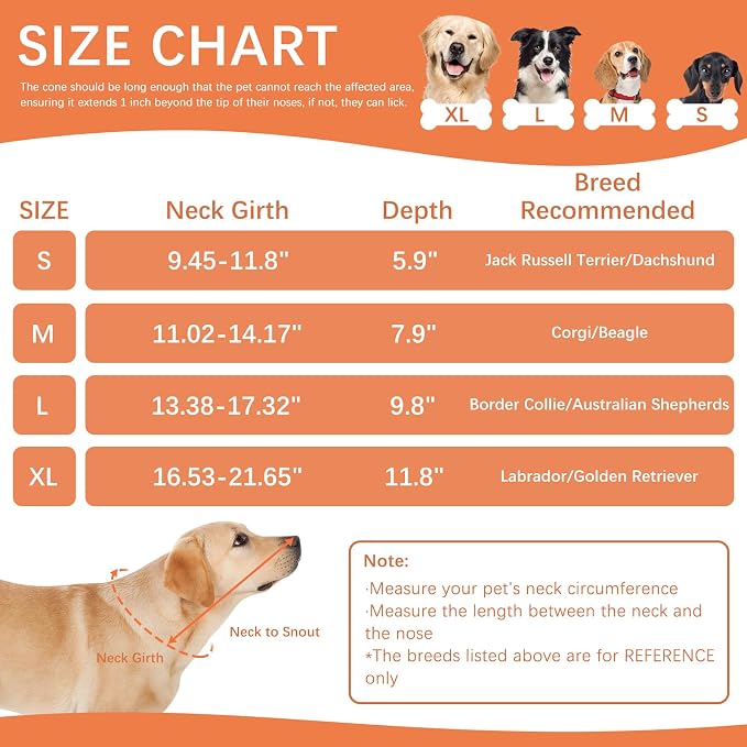 ASENKU Dog Cone Collar, Soft Adjustable Cone for Dogs to Stop Licking, Lightweight Recovery Dog Cone After Surgery, Pet E-Collar for Small, Medium & Large Dogs(Orange, S)