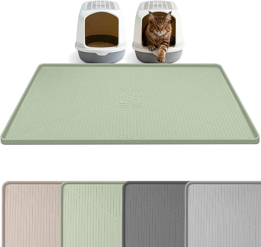 Silicone Cat Litter Mat, 45" x 30" Extra Large Litter Trapping Mat for Litter Box, Leak-Proof, Non-Slip, Kitty Litter Mats with Soft Texture for Floor, Keeping The Floor Clean (Green)