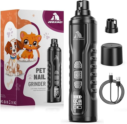 Electric Dog Nail Grinder: 5-Speed Quiet Dog Nail Trimmer with LED Light, Adjustable Safety Guard, Rechargeable Cordless Design for Small to Large Dogs & Cats