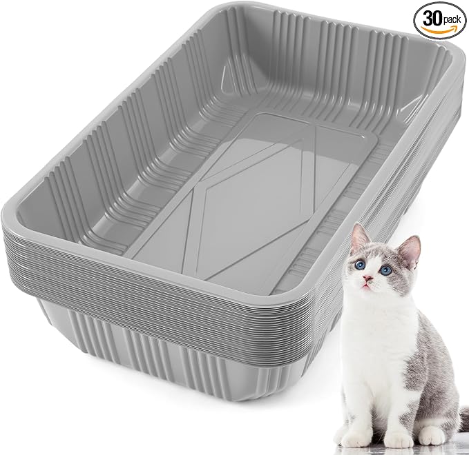 Tessco for you 30 Pack Disposable Cat Litter Boxes, Plastic Leakproof Litter Trays for Cats, Disposable Travel or Temporary Litters Pan for Kittens and Small Pets, 16.7 x 10.5 x 3.4 Inch(Gray)