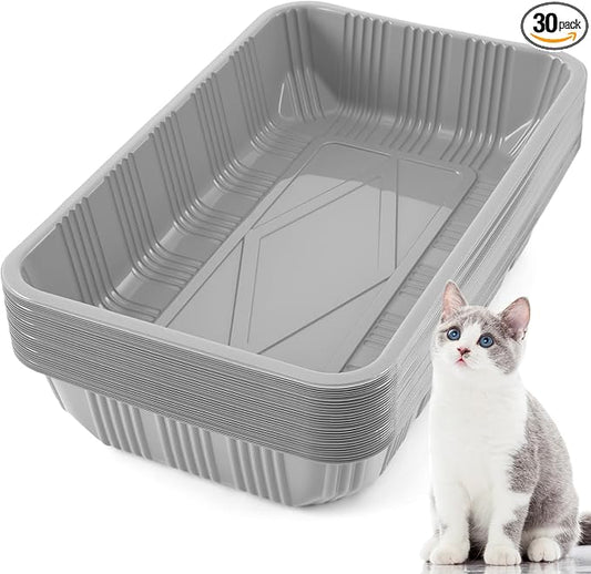 Tessco for you 30 Pack Disposable Cat Litter Boxes, Plastic Leakproof Litter Trays for Cats, Disposable Travel or Temporary Litters Pan for Kittens and Small Pets, 16.7 x 10.5 x 3.4 Inch(Gray)