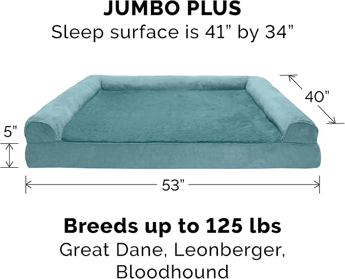 Furhaven Orthopedic Dog Bed for Large Dogs w/ Removable Bolsters & Washable Cover, For Dogs Up to 125 lbs - Plush & Suede Sofa - Deep Pool, Jumbo Plus/XXL
