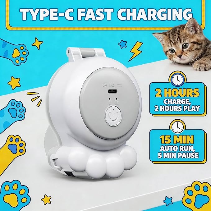 2-in-1 Electric Cat Wand – Rechargeable Auto Indoor Toy, Suction & Hanging Design, 2 Modes (Track Chase + Bounce),Perfect for Kittens & Adult Cats, Ultimate Cat Gift