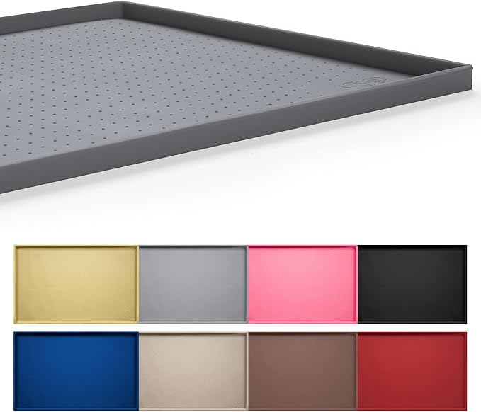 Hubulk Dog Feeding Mat,100% Waterproof BPA Free Silicone Pet Food and Water Bowl Placemat,Dishwasher, High Raised Edge to Prevent Spills,Nonslip Tray to Stop Messes on Floor (19"x12"x0.5", Grey)