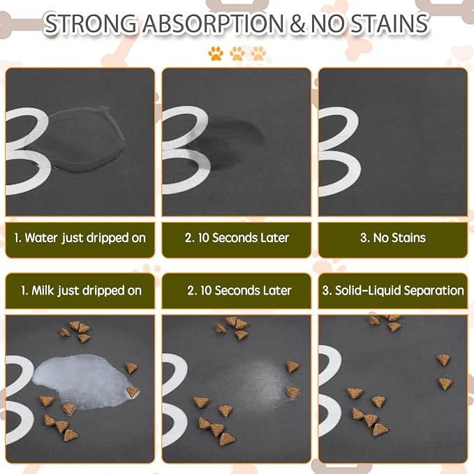 Dog Food Mat, Largest Absorbent Dog Mat for Food and Water, Non Skid Cat Bowl Mat, No Stains Quick Dry Pet Water Dispenser for Messy Drinkers (36.5"x24.5")