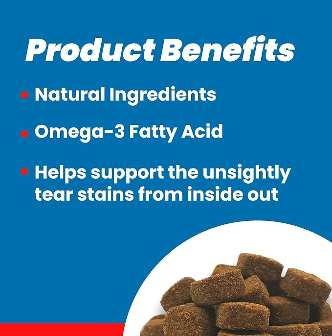 Tear Stain Soft Chew for Dogs Supports Eye Care Enhanced with Lutein Omega-6 Omega-3 Cranberry Extract Helps Eliminate Tear Stains Lubricates Eyes and Supports Immune System from Allergies