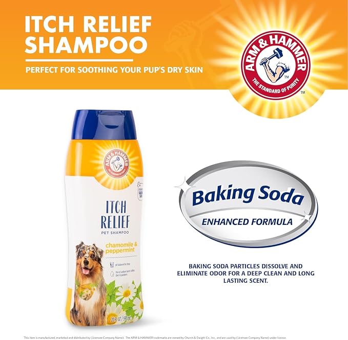 Arm & Hammer for Pets Itch Relief Dog Shampoo with Chamomile and Peppermint, Soothes Dry and Itchy Skin, pH Balanced, Free of Sodium Lauryl Sulfate and Parabens, 20 Fl Oz - 2 Pack