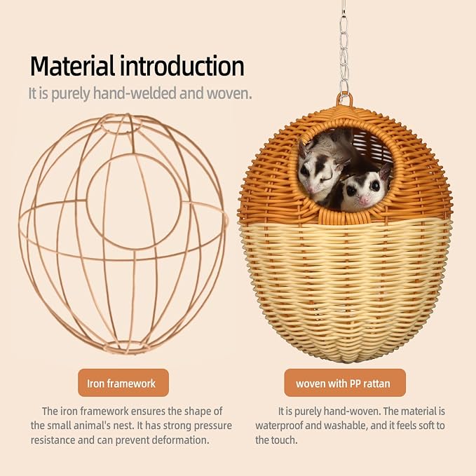 Sugar Glider Hammock, Acorn Shaped Bird Bed with Supporting Cotton nest, Universal in All Seasons, Suitable for Rats, Chipmunks, Squirrels and Parrots.