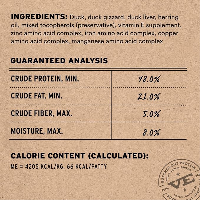 Vital Essentials Freeze Dried Cat Food, Raw Duck Mini Patties | Complete Meal or Topper | Easy to Portion and Rehydrate | High Protein, Grain Free Dry Cat Food |15 oz Bag