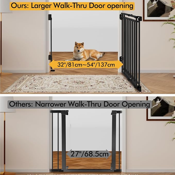 Baby Gate for Stairs Doorways & Kitchen, Extra Wide 32"-54" W x39 H Extra Tall, No Bottom Bar Dog Gate, One-Handed Auto-Close, Hardware Mount Safety Gate for Dogs & Toddlers, Black