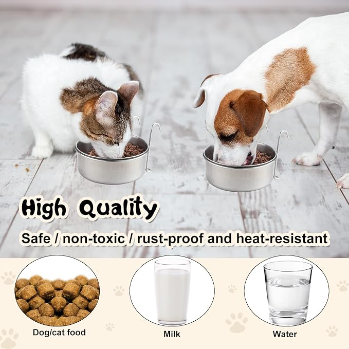 mumufy 6 Pieces Stainless Steel Hanging Water Bowls with Holder Detached Anti Spill Pet Metal Bowl Cage Kennel Crate Food Bowl(30 oz)