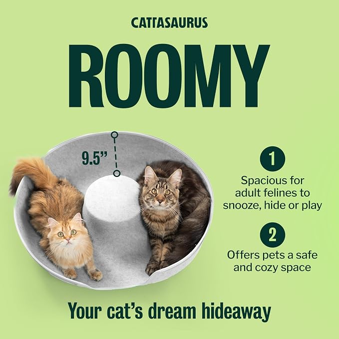 Cattasaurus Peekaboo Cat Cave Donut for Multiple & Large Cats up to 30-45 lbs, 3-in-1 Self Warming Cat Bed, Tunnel & Scratcher for Indoor Cats, Washable & Detachable Small Dog Bed (Light Gray, Jumbo)