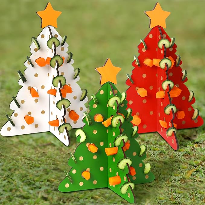 Ziliny 3 Sets Rabbit Foraging Toy Christmas Guinea Pig Puzzle Toy Accessories Christmas Tree Bunny Vegetable Hay Feeder for Hamster