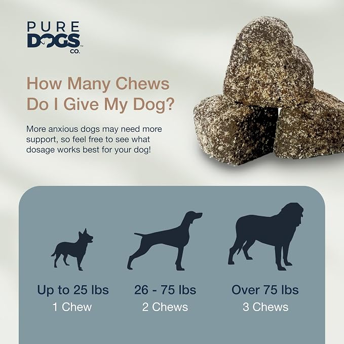 Pure Dogs Calming Chews for Anxiety & Stress Relief - Dog Treats with Organic Hemp & GABA - Soothe Scratching & Restlessness - 90 Calming Treats