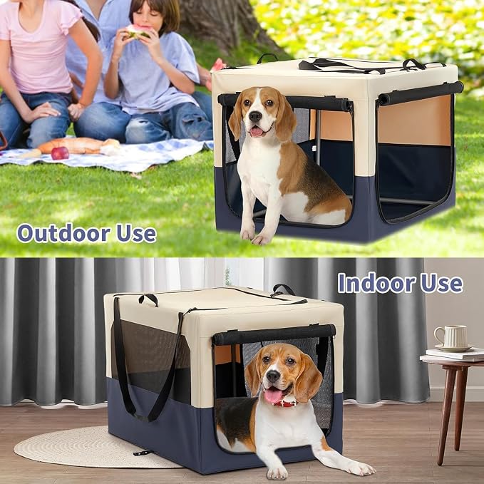 30" Collapsible Dog Crate for Medium Dogs - Portable Soft Travel Kennel with Lockable Zippers, Waterproof Base, Washable Cover, Patented Screw Frame for Adjustable Tension, Outdoor, Indoor, Car Use