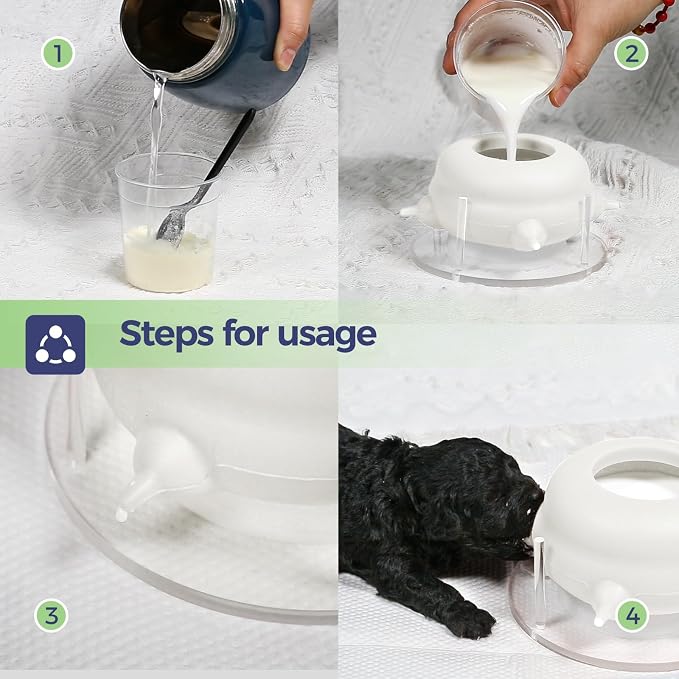 400ml Silicone Multi-Pet Milk Feeder, with 5 Nipples(White) | Feeds 5 pets at once! Silicone, Stable base, Smooth milk flow. Leak-proof needles seal unused nipples. Includes syringe.