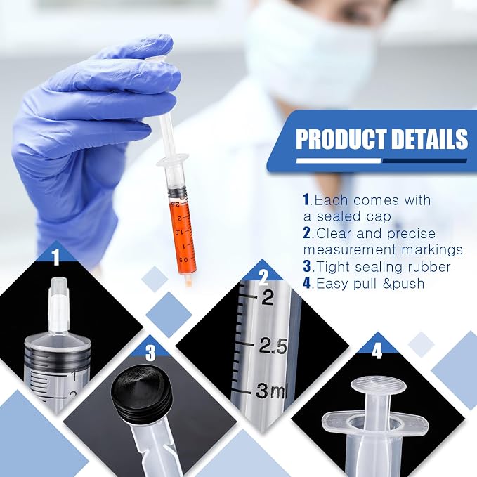 Zhengmy 100 Pack Bulk Plastic Syringe with Luer Slip Tip, Individually Sterile Sealed, Liquid Oral Syringe with Measure Scale No Needle for Pets Feeding(3 ml)
