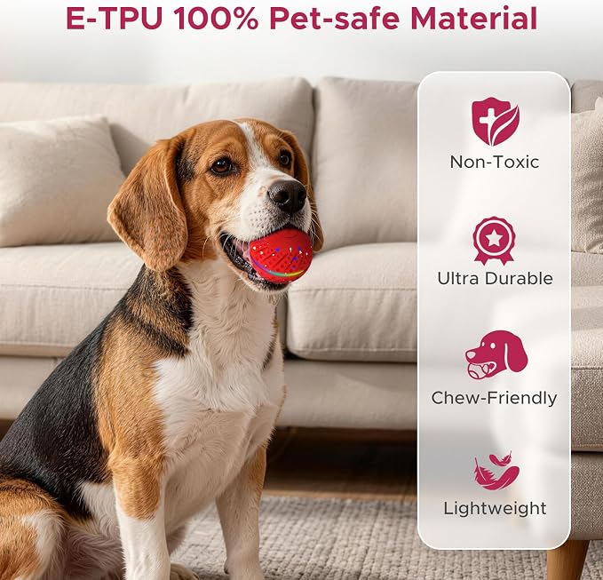 Dog Toys for Small Medium Dog to Keep Them Busy, Smart Interactive Dog Toys, Automatic Moving Bouncy Dog Balls 3-Modes with Lights, Motion Activated Rolling Dog Balls, Mental Stimulation, E-TPU Red